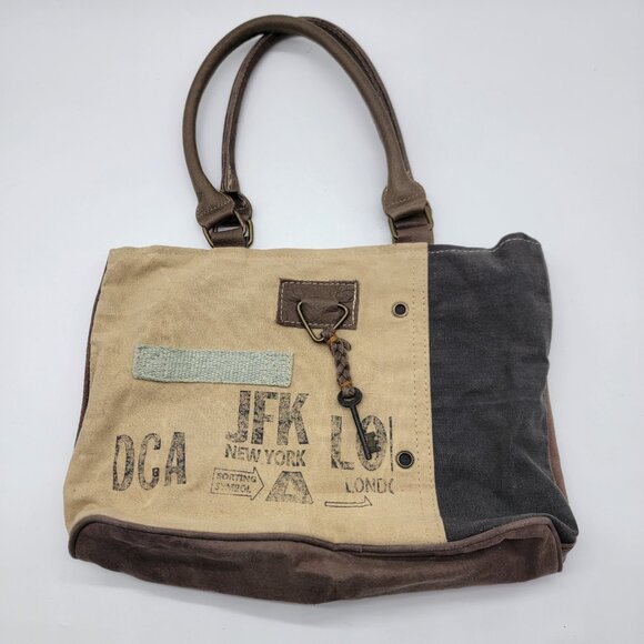 Hobo Bag‎ Canvas Print Travel Theme JFK Sack Tote Purse - Picture 1 of 8